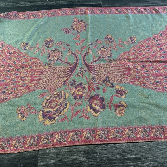 Peacock Reversible Pashmina Silk Large   Scarf Wrap Shawl Pink Mint - Picture 9 of 15